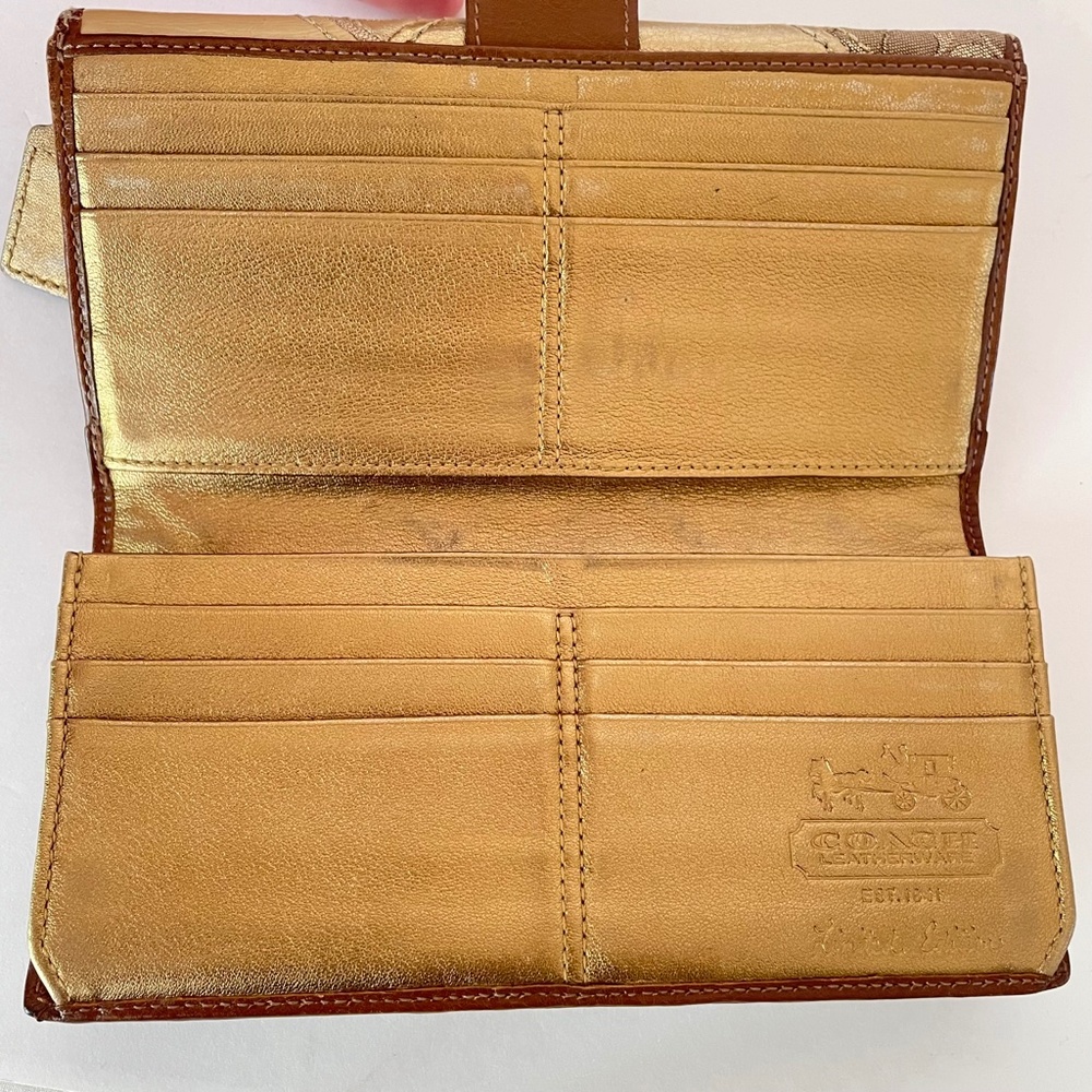 Coach Patchwork Gold Canvas/Leather Logo Turnlock Long Wallet - Picture 4 of 15